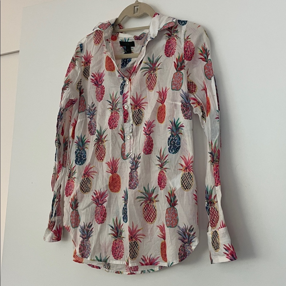 J. Crew Multicolor Pineapple Light Linen Print Shirt